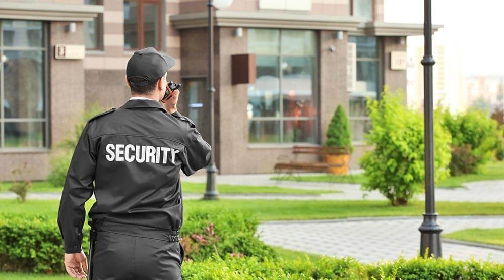 Commercial security services protecting a Denver building