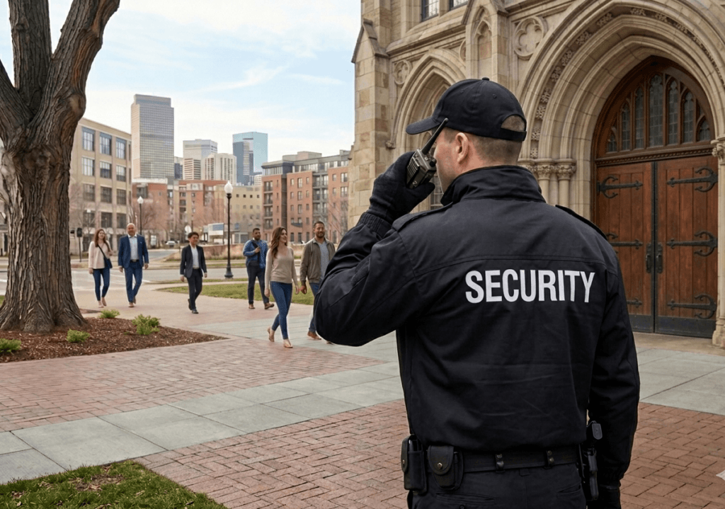 Armed and unarmed security guards in Denver protecting a commercial property