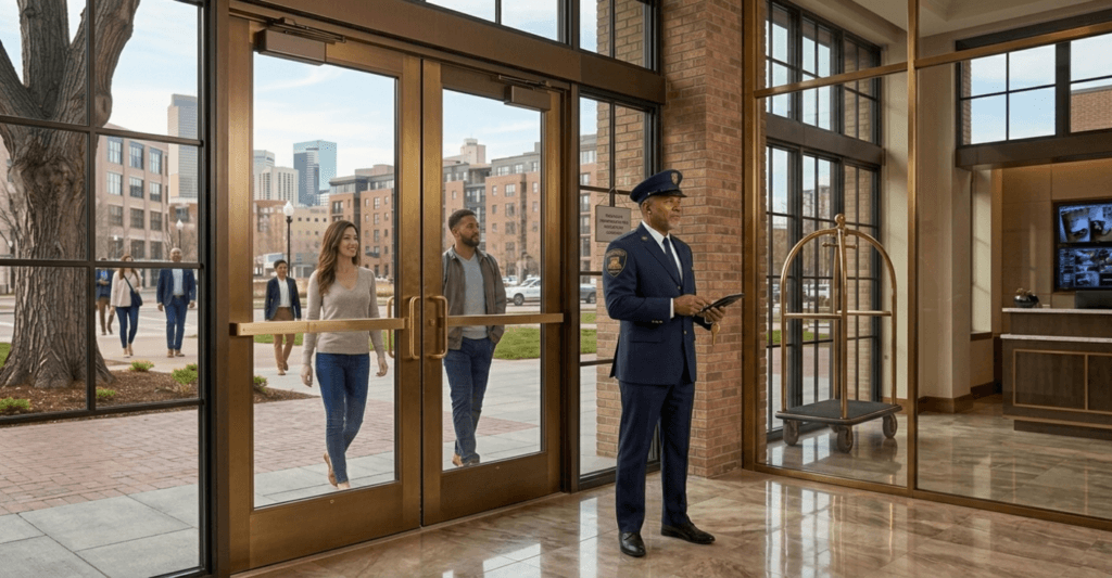 Doorman security services in Denver for commercial and residential buildings