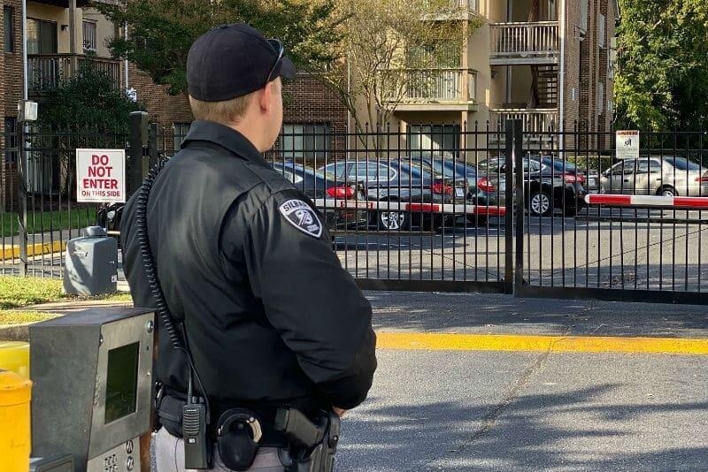 Security guard patrolling church parking lot in Denver 