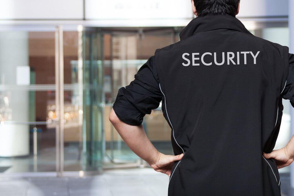 Corporate security guard protecting a Denver office building.