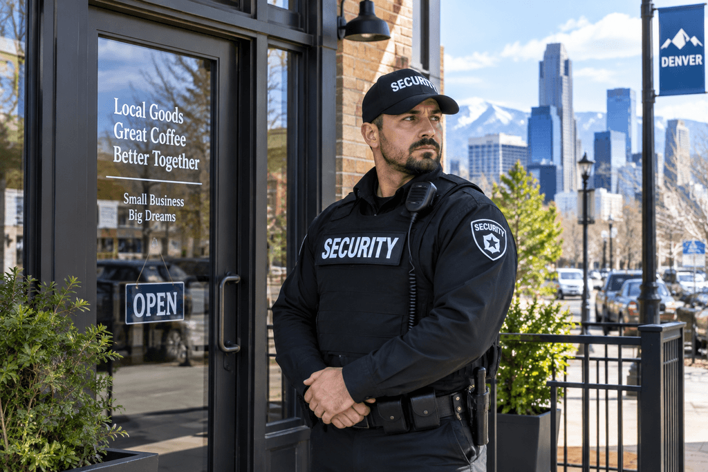 Security guard in Denver protecting a small business entrance
